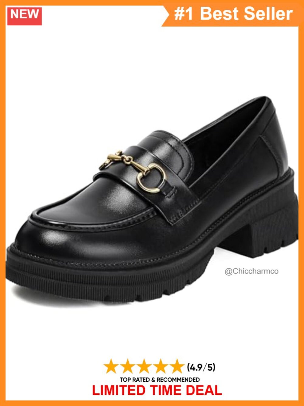 Platform Loafers Women Chunky Patent Leather Slip-On 2.1" Heel Work Dressy